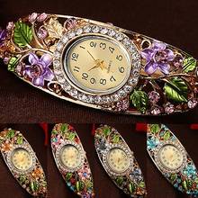 Vintage Women Watch Lady Clock Crystal Colored Flower Bangle Bracelet Watch Analog Quartz openwork diamond Watch reloj mujer Lad 2024 - buy cheap