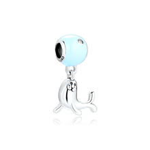 Charms fits for Necklaces Bracelets Curious Dolphin Beads with Blue Enamel 100% 925 Sterling-Silver Jewelry Free Shipping 2024 - buy cheap