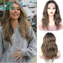 Synthetic Lace Front Wigs Middle Part Wig SOKU Ombre Brown Shoulder Length 14 inch Heat Resistant Lace Hairline For Black Women 2024 - buy cheap