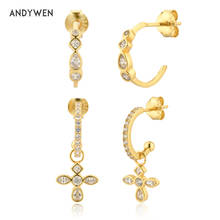 Andywen 925 prata esterlina cor do ouro círculo aros cruz círculo hoop feminino piercing pendiente luxo claro primavera jóias 2024 - compre barato