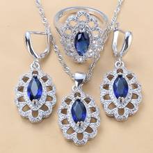 Perfect Bridal Costume Jewelry Sets  With Natural Stone CZ Blue  Dangle Earrings Necklace And Ring Wedding Party Sets 2024 - buy cheap