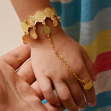 Wando Ouro Pulseiras para o Bebê Menina Miúdos Bebê pulseiras com Anel de Cobre Árabe Dubai Africano Moedas Pulseiras Jóias Árabe 2024 - compre barato