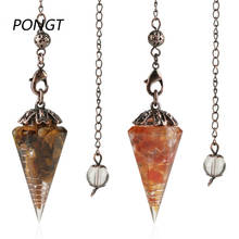Fashion Reiki Natural stone Chip Stone pendant Antique Copper Metal Chain Hexagon Cone Dowsing Healing Chakra Pendulum 2024 - buy cheap