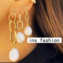 European and American simple chain with metal ring hollow chain earrings for female ins earrings new earrings 2020 2024 - buy cheap
