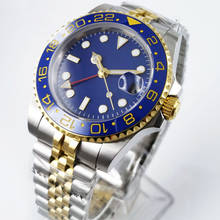 BLIGER синие 40 мм механические наручные часы для мужчин сапфировое стекло GMT Дата Юбилейная полоса вращающийся ободок 2024 - купить недорого