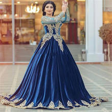 Navy Blue Long Sleeve Ball Gown Plus Size Evening Dress Arabic Prom Dress 2019 Vestidos De Gala Largos Formal Party Dress 2024 - buy cheap