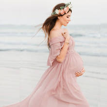 Mulheres grávidas fotografia adereços maternidade manga curta babados vestido sólido fotografia maternidade vestido rosa para sessão de fotos 2024 - compre barato