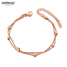JeeMango Fashion Titanium Stainless Steel Square Charm Bracelets For Women Double Layer Rose Gold Snake Chain Jewelry JB20073 2024 - buy cheap