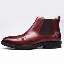 Botas de couro genuíno masculinas, botas bico fino da moda de couro genuíno casual e sem cadarço para trabalho e escritório 2024 - compre barato