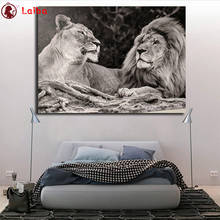 5d diy diamond painting Black and white animal art, lion couple diamond painting cross stitch mosaic embroidery diamond 2024 - buy cheap