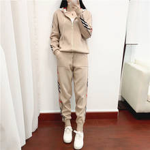 Casual Tracksuits Women Female 2021 New Autumn Fashion Slimming Knitted Hooded Sweater Trousers Suits Two-Piece Set Women 2024 - buy cheap