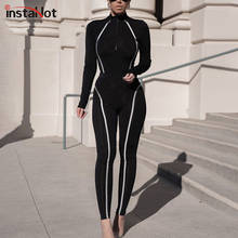 InstaHot striped side two piece tracksuit set black casual fitness legging and zipper up crop tops biker high street 2 piece set 2024 - buy cheap