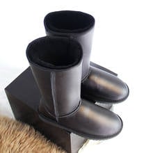 G&Zaco Knee High Genuine Sheepskin Boots Shoes Leather Snow Boot Women Wool Sheep Boots Long Boots Black Flat Winter Shoes 42 2024 - buy cheap