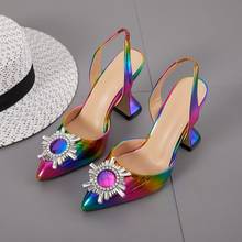 High heel 11.5cm Pointed rhinestone sun flower wine glass with super high heels color large size 42 2024 - buy cheap