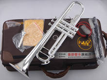Trompete bb de bronze com instrumentos musicais, instrumento musical banhado a prata de alta qualidade esculpido à mão com boquilha 2024 - compre barato