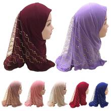 2019 г. Мусульманский красивый хиджаб для девочек, исламский шарф в арабском стиле, шали с цветочным узором, платок, Детские шали, головные уборы, шапки Amira 2024 - купить недорого