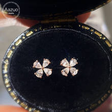 Aazuo-pendientes de oro rosa de 18K para mujer, con diamantes reales H Si1, MINI Flor de cuatro hojas, Au750, para boda, fiesta de compromiso 2024 - compra barato