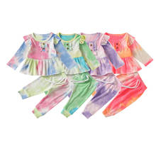 Conjunto de ropa Tie Dye para niños y niñas, Tops de manga larga con volantes, pantalones, 2 uds. 2024 - compra barato