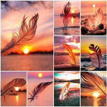 5D DIY Diamond Painting Scenery Sunset Feather Cross Stitch Kit Diamond Embroidery Mosaic Sale Picture Room Art Decoration 2024 - buy cheap