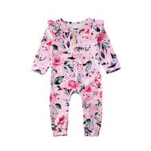 Macacão manga longa feminino para recém-nascidos, 0-24 meses, roupas para meninas, estampa floral rosa, macacão para meninas, roupa de criança 2024 - compre barato