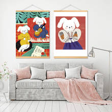 Renaissance Animal Scroll Painting for Living Room Rabbit with Pearl Earrings Canvas Painting Anime Poster Bedroom Wall Decor 2024 - buy cheap