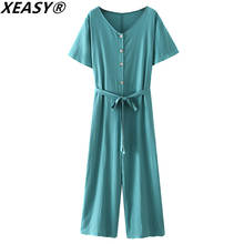 Xeasy feminino 2020 primavera verão plus size macacões mulher grande manga curta solta casual saltar terno cinto preto verde 2024 - compre barato