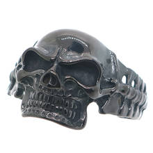 Men's 316L Stainless Steel Cool Evil Demon Punk Gothic Big Skull Bangle 2024 - buy cheap