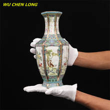 WU CHEN-pintura cerámica de esmalte largo, florero Hexagonal del zodiaco dorado, Qianlong, colección de porcelana antigua, R5775 2024 - compra barato