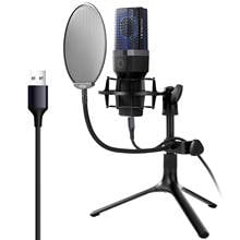 Conjunto de microfone condensador usb com tripé, equipamento profissional de gravação, para cantar, fazer podcast e gravar voz 2024 - compre barato