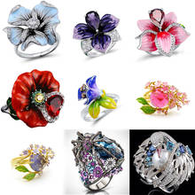 Fashion Enamel Big Flower Wedding Rings for Women Unique Swan Cubic Zirconia Engagement Ring Female Party Boho Jewelry 2024 - buy cheap