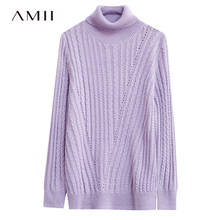 Amii suéter feminino vintage, suéter feminino folgado com gola alta para outono e inverno, de cor sólida casual 12070682 2024 - compre barato