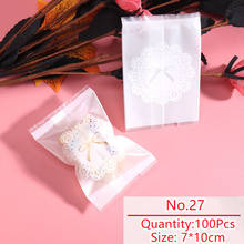 100pcs/lot Soap Biscuits Packaging Bag White Transparent Cellophane Pouches White Bow Baby Party Heat Seal Cookies Gift Warp 2024 - buy cheap