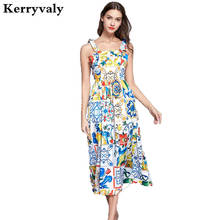 Женское пляжное платье с открытой спиной, голубое или белое платье без бретелек с фарфоровым принтом в ретро-стиле, модель K251, 2021 2024 - купить недорого