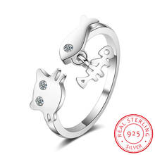 Anéis de prata esterlina para mulheres, charme de esmalte para peixes e gatos, anéis abertos para casamento e noivado 925 2024 - compre barato