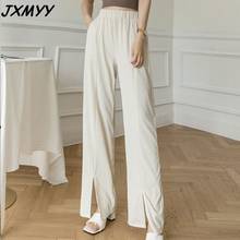 Jxmyy-calças femininas largas de seda, cintura alta, costura, folgada, casual, seção fina, confortável, verão 2021 2024 - compre barato