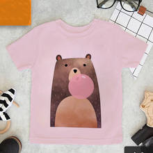 Детские футболки для мальчиков и девочек, детская одежда, модная детская футболка с графическим изображением белого и розового мультяшного медведя, футболки для девочек 2024 - купить недорого