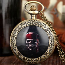 Antique Bronze Skull Pirate Design Quartz Pocket Watch Vintage Cool Men Women Necklace Watches Arabic Numerals Dial 2024 - buy cheap