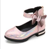 Sapatos de couro infantil meninas rosa princesa bonws, tênis para crianças adolescentes meninas salto alto festa de casamento sapatos de dança 2024 - compre barato