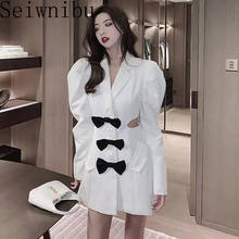 Vestido feminino elegante com gola entalhada, vestido sexy coreano, manga bufante, primavera 2021 2024 - compre barato
