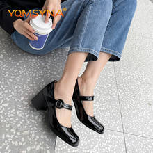 YQMSYNA New Women Pumps Genuine Leather Square Heel Round Toe Buckle Strap Ladies High Heels Casual Office Lady Women Shoes AS19 2024 - buy cheap