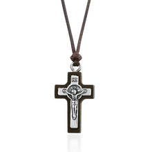 Collar con colgante de cruz latina para mujer y hombre, pequeño y religioso, de madera, Jesús INRI, joyería de Iglesia, regalos, MN308 2024 - compra barato