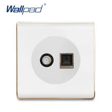 Wallpad-tomada elétrica com satélite, dados, cat6, painel branco de pc com borda dourada, para casa 2024 - compre barato