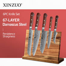 Xinzuo conjunto de facas japonesas 67 damascus, 5 ou 6 peças, faca de cozinha de aço inoxidável, utilitárias de chef santoku, cabo de madeira jacarandá 2024 - compre barato