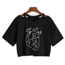 Camiseta con estampado de corazones de fuego para mujer, Tops cortos para mujer, ropa de calle Harajuku de manga corta, Camiseta holgada Punk 2024 - compra barato