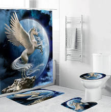 Unicorn Under The Moon Fabric Shower Curtains Pegasus Bathroom Curtain Anti-skid Rugs Toilet Lid Cover Bath Mat Set with Hooks 2024 - buy cheap