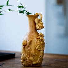 Estatueta de cinzeladura de madeira de álamo, escultura para decoração de casa, vaso de lótus esculpido à mão com 40 cm 2024 - compre barato