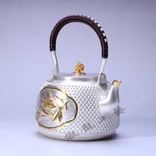 Bule de chá, bule de chá de aço inoxidável de prata, bule de chá, bule de ferro, bule de chá de água quente, bule de 1200 ml de água, uma tigela de chá, kung fu jogo de chá. 2024 - compre barato