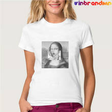 2020 verão mais recente design moda camiseta femme parodia mona lisa chupando lollipop t camisa feminina engraçado sexy mona lisa 2024 - compre barato