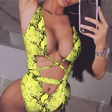 Leopard Print Brazilian Bikini 2020 Push Up Swimwear Bodysuit Women One Piece Bandage Swimsuit Monokini Snake Print Bathing Suit 2024 - buy cheap