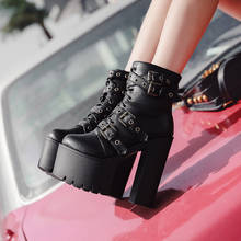 lace up Boots 2020 Fashion Thick Heel Ankle Boots Women High Heels Autumn Winter Woman Shoes black boots platform shoes 2024 - buy cheap
